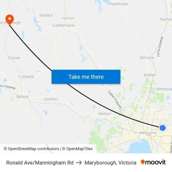 Ronald Ave/Manningham Rd to Maryborough, Victoria map