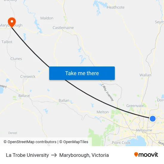 La Trobe University to Maryborough, Victoria map