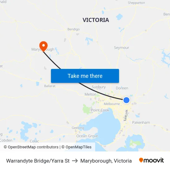 Warrandyte Bridge/Yarra St to Maryborough, Victoria map