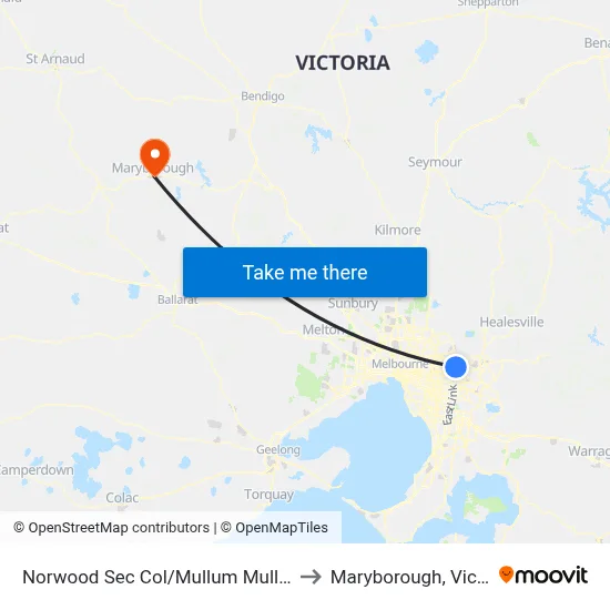Norwood Sec Col/Mullum Mullum Rd to Maryborough, Victoria map