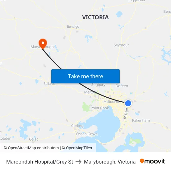 Maroondah Hospital/Grey St to Maryborough, Victoria map