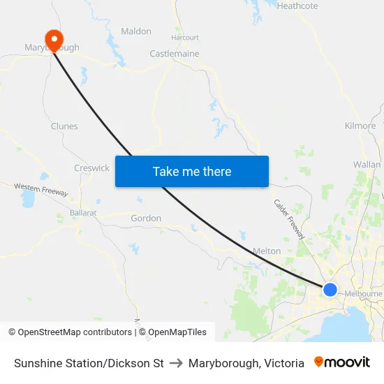 Sunshine Station/Dickson St to Maryborough, Victoria map