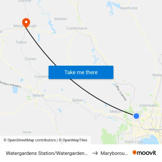 Watergardens Station/Watergardens Circuit Rd to Maryborough, Victoria map