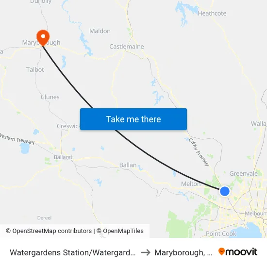 Watergardens Station/Watergardens Circuit Rd to Maryborough, Victoria map