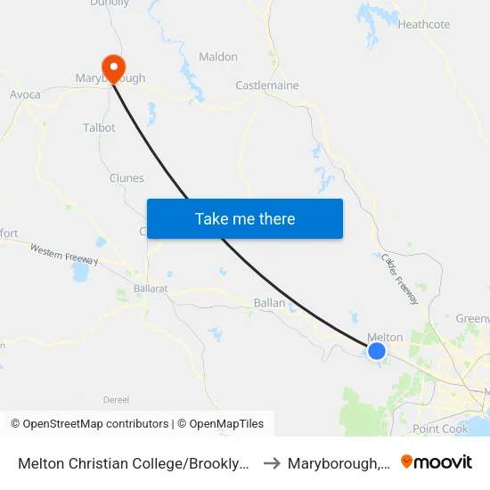 Melton Christian College/Brooklyn Rd to Maryborough, Victoria map