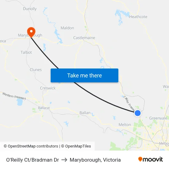 O'Reilly Ct/Bradman Dr to Maryborough, Victoria map