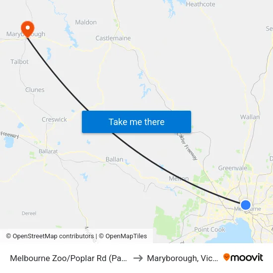 Melbourne Zoo/Poplar Rd to Maryborough, Victoria map