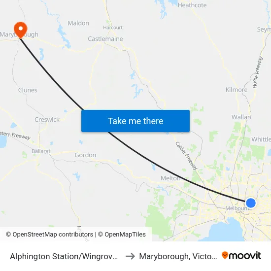 Alphington Station/Wingrove St to Maryborough, Victoria map