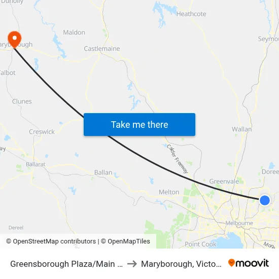 Greensborough Plaza/Main St to Maryborough, Victoria map