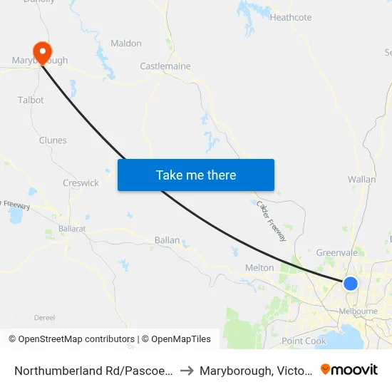 Northumberland Rd/Pascoe St to Maryborough, Victoria map