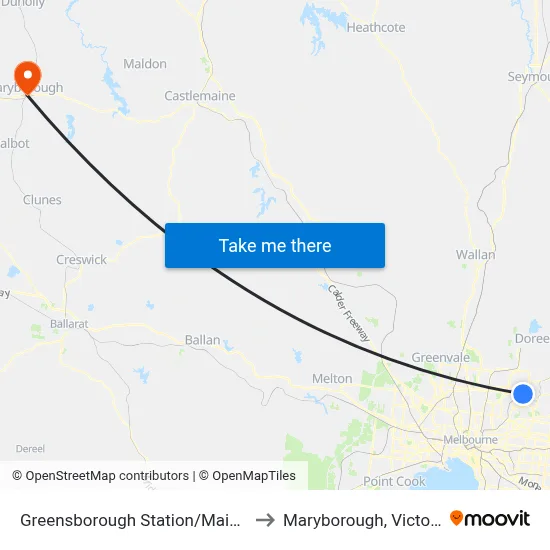 Greensborough Station/Main St to Maryborough, Victoria map