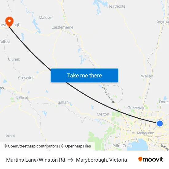 Martins Lane/Winston Rd to Maryborough, Victoria map