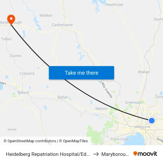 Heidelberg Repatriation Hospital/Edwin St to Maryborough, Victoria map