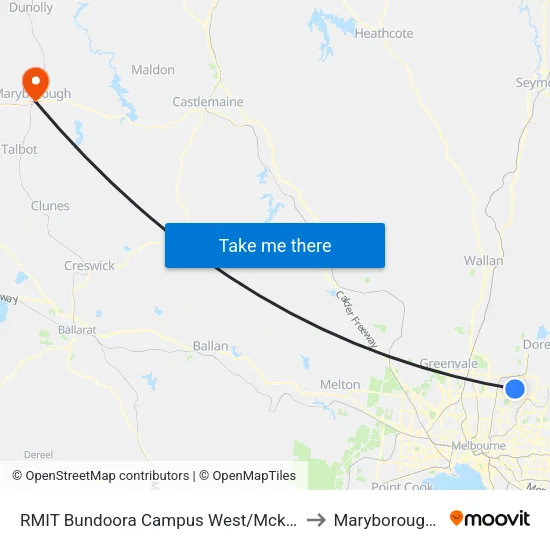 RMIT Bundoora Campus West/Mckimmies Rd to Maryborough, Victoria map