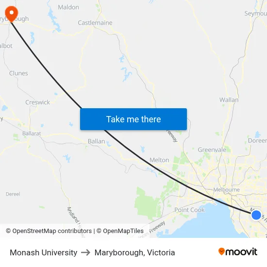 Monash University to Maryborough, Victoria map