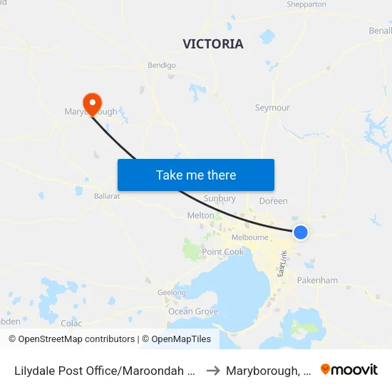Lilydale Post Office/Maroondah Hwy to Maryborough, Victoria map