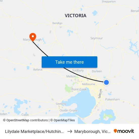 Lilydale Marketplace/Hutchinson St to Maryborough, Victoria map