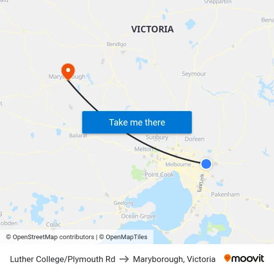 Luther College/Plymouth Rd to Maryborough, Victoria map