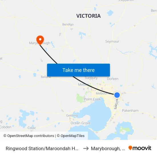 Ringwood Station/Maroondah Hwy to Maryborough, Victoria map