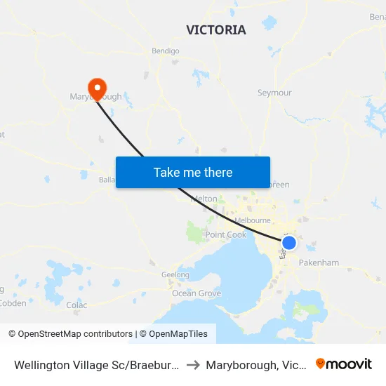 Wellington Village Sc/Braeburn Pde to Maryborough, Victoria map