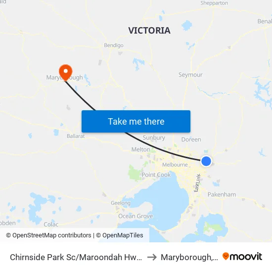 Chirnside Park Sc/Maroondah Hwy to Maryborough, Victoria map