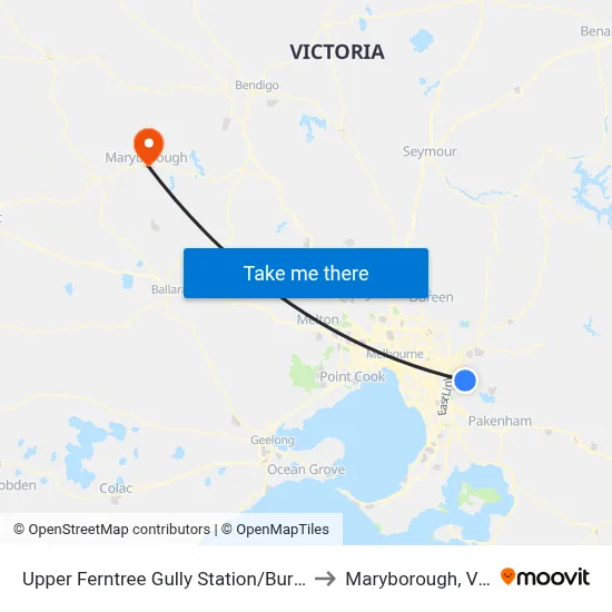 Upper Ferntree Gully Station/Burwood Hwy to Maryborough, Victoria map