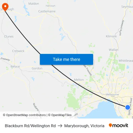 Blackburn Rd/Wellington Rd to Maryborough, Victoria map