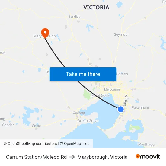 Carrum Station/Mcleod Rd to Maryborough, Victoria map