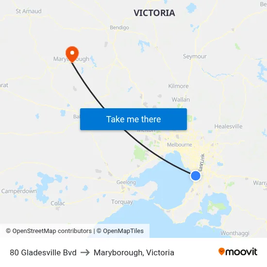 80 Gladesville Bvd to Maryborough, Victoria map