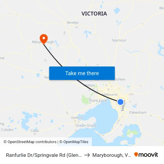 Ranfurlie Dr/Springvale Rd to Maryborough, Victoria map