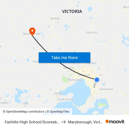 Fairhills High School/Scoresby Rd to Maryborough, Victoria map