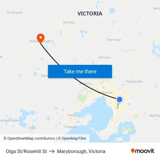 Olga St/Rosehill St to Maryborough, Victoria map