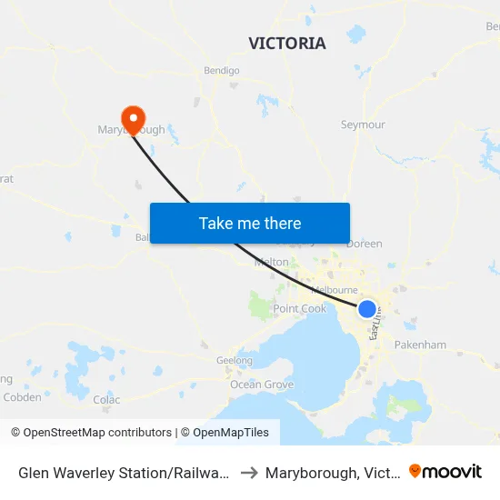 Glen Waverley Station/Railway Pde to Maryborough, Victoria map
