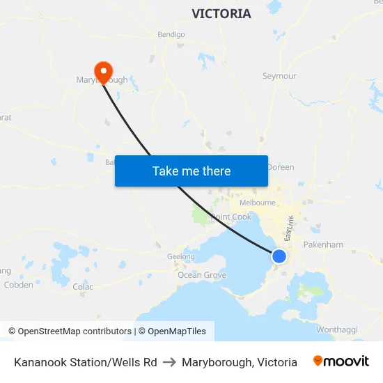 Kananook Station/Wells Rd to Maryborough, Victoria map