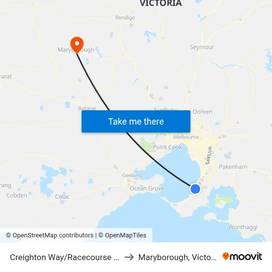 Creighton Way/Racecourse Rd to Maryborough, Victoria map