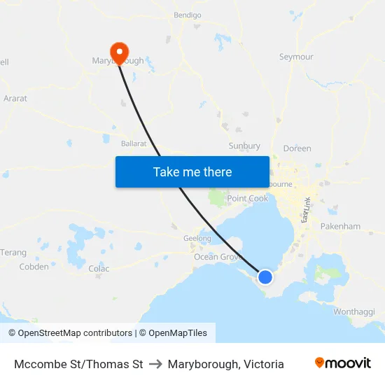 Mccombe St/Thomas St to Maryborough, Victoria map