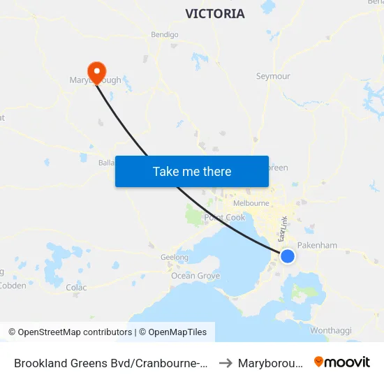 Brookland Greens Bvd/Cranbourne-Frankston Rd to Maryborough, Victoria map