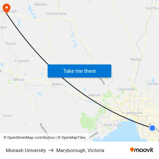 Monash University to Maryborough, Victoria map