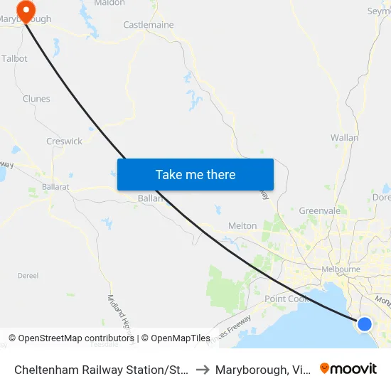 Cheltenham Railway Station/Station Rd to Maryborough, Victoria map