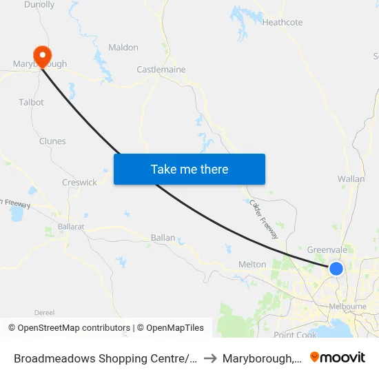 Broadmeadows Shopping Centre/Tanderrum Way to Maryborough, Victoria map