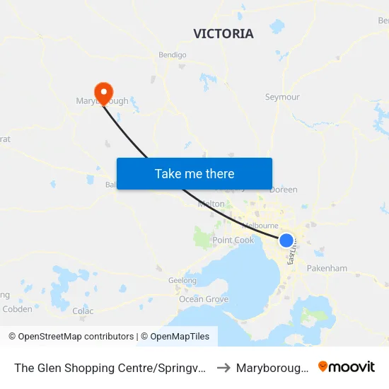 The Glen Shopping Centre/Springvale Rd to Maryborough, Victoria map