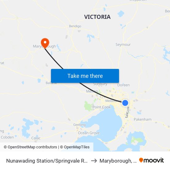 Nunawading Railway Station/Springvale Rd (Nunawading) to Maryborough, Victoria map