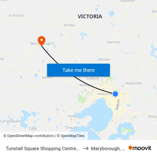 Tunstall Square Shopping Centre/Doncaster Rd to Maryborough, Victoria map