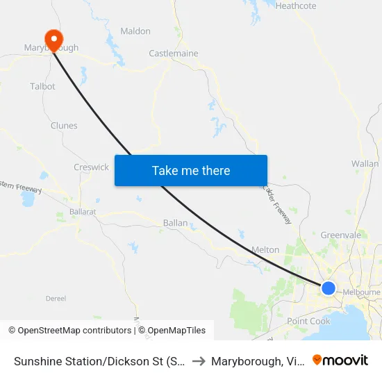 Sunshine Station/Dickson St to Maryborough, Victoria map