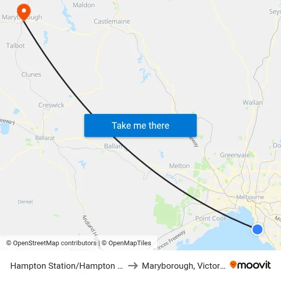 Hampton Station/Hampton St to Maryborough, Victoria map