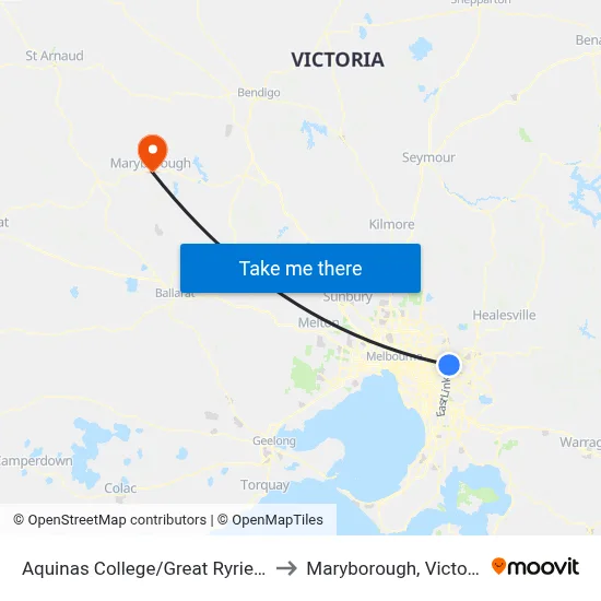 Aquinas College/Great Ryrie St to Maryborough, Victoria map