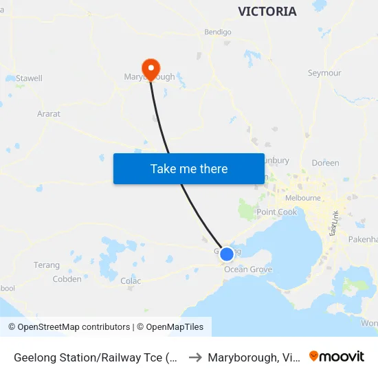 Geelong Station/Railway Tce to Maryborough, Victoria map