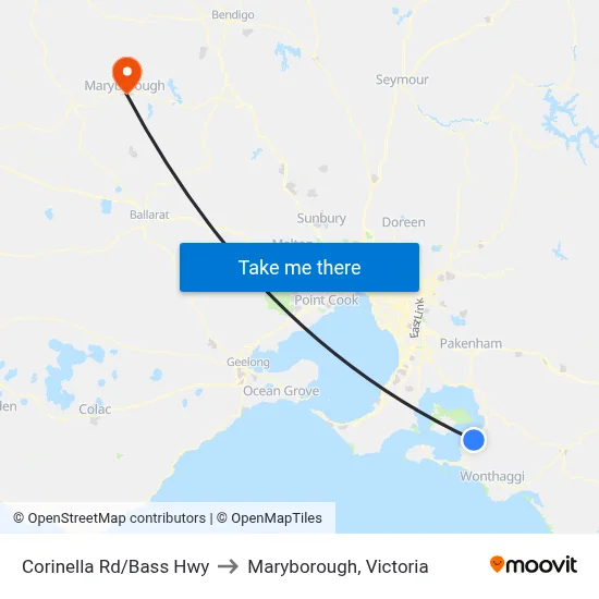 Corinella Rd/Bass Hwy to Maryborough, Victoria map