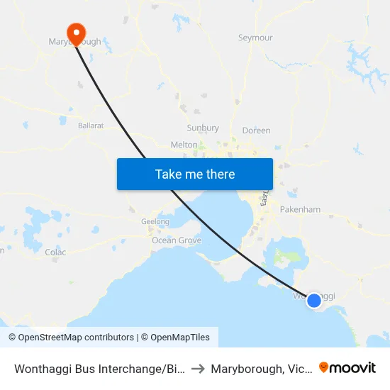 Wonthaggi Bus Interchange/Biggs Dr to Maryborough, Victoria map