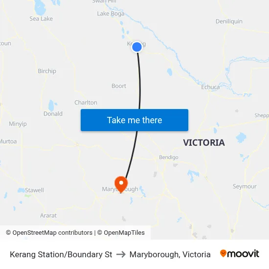 Kerang Station/Boundary St to Maryborough, Victoria map